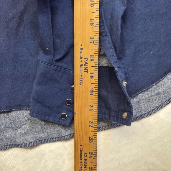 VTG Wrangler Pearl Snap Shirt Mens Sz Med Lightning Print Blue Western Cowboy - Picture 9 of 12